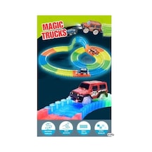 Oyuncak Magic Trucks Hareketli Raylar 384 Parça Magic Trucks 2 Işıklı Arabalı Oyuncak Karanlıkta Parlayan Sihirli Raylar
