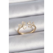 Pirinç Gold Renk Ayarlanabilir Zirkon Taşlı Kalp Beyaz Mineli Model Kadın Yüzük - Tj-byk3388 Renkli