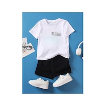 Ss Sinser Baskılı Pamuklu Çocuk Beyaz T-shirt Siyah Şort - Alt - Üst Çocuk Takım Renk:siyahbeyaz Siyah - Beyaz