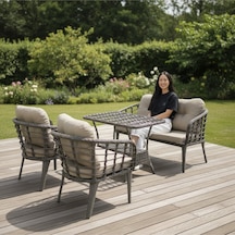 Tu Tienda Kartepe 2 1 1 Sehpa 60 90 Rattan Bahçe Balkon Takimi,antrasit Rattan/gri Kumaş Gri