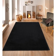 Raschel Carpet Siyah Lüks Raschel Kaymaz Taban Peluş Halı Yolluk Siyah