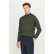 AC&Co / Altınyıldız Classics Erkek Hakı Yünlü Standart Fit Normal Kesim Yarım Balıkçı Yaka Basic Triko Kazak Hakı