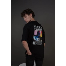 Startmore Unisex Look Mom I Can Fly Renkli Siyah Tshirt Siyah