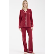 Sementa Biye Detaylı Düğmeli Pijama Takım - Bordo Bordo