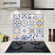 Decorita Mavi Çini Desen | Cam Ocak Arkası Koruyucu | 52cm x 60cm