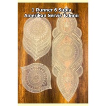 Supla Runner Seti Sunumluk Kordone Nakışlı Modern Amerikan Servis Takımı 6 Kişilik Set - Kahve - 909-40x40cm Diğer