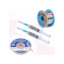 Dörtlü Set Flux,lehim Emme Tel 3,0mm Ve Lehim Teli Soldering 63sn/37pb Flux %1-3 40gr 0,5mm