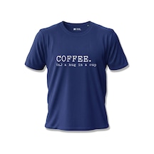 North Whiskers "coffee A Hug In A Cup" Baskılı %100 Pamuklu Lacivert Kahve Tişörtü Lacivert - 875673405 Lacivert - 875673405 Lacivert