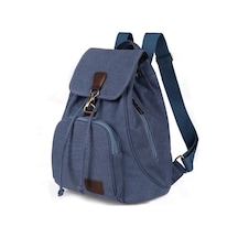 Kadın Tuval Öğrenci Laptop Çantası Sırt Çantası Mavi