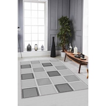 Gri Geometrik Kaymaz Tabanlı Makinede Yıkanabilir Halı Dm08n11