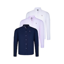 Üçlü Set G674 Dewberry Erkek Gömlek-lacivert-beyaz-pembe Lacivert-beyaz-pembe