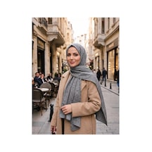 Nukra Rami Pamuk Jakarlı Şal Halka Desen 70 X 190 Cm Açık Gri
