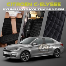 Citroen C-elysee Siyah Tay Tüyü Cepli & Terletmez Sırtlı Oto Koltuk Minder Seti - Koruma Kılıfı  Ön & Arka Set