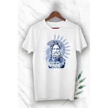 Unısex Beyaz Mitoloji Zeus Baskılı Tişört Beyaz