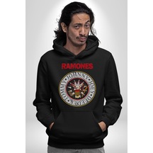 Ramones Punk Müzik Grubu Kadın Erkek Siyah Kapüşonlu Sweatshirt Hoodie Siyah
