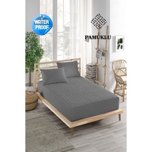 Yatak Koruyucu Alez Sıvı Geçirmez Pamuklu Kapitoneli Fitted Gri Tek Kişilik