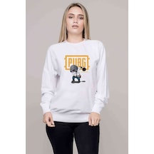 Pubg Pan Baskılı Beyaz Kadın Sweatshirt