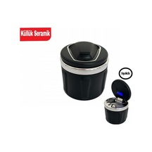 Küllük Seti Işıklı Kapaklı Seramik Portatif Lüks Siyah Krom