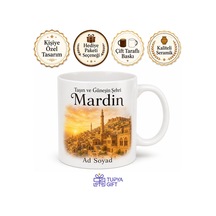 Mardin Güneş Ve Taş Temalı Baskılı Kupa Bardak Hediye Porselen Mug Beyaz / Çok Renkli