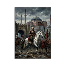 At Üstünde İstanbul'a Giren Fatih Dekoratif Kanvas - Mdf Ahşap Tablo Çok Renkli