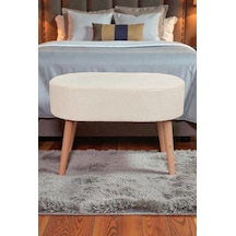 Ahşap Ayaklı Oval Puf Bench Geniş Oturum Alanlı Puf Sandalye - Krem - 60x40 Cm Krem