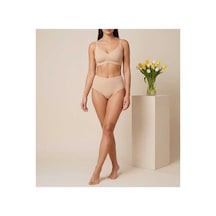 Lirona Yüksek Bel Basic Lazer Kesim Bikini Külot Bej