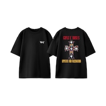 Thewert Guns N Roses Rock Müzik 12 Tasarım Sırt Baskılı Pamuk Siyah Oversize T-shirt