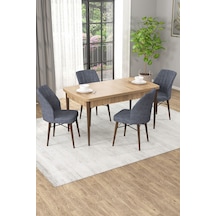 Arel Meşe Desen 80x132 Açılabilir Mdf Masa Yemek Odası Takımı, Mutfak Takımı 4 Adet Sandalye Meşe Masa - 4 Füme - Ceviz Ayak
