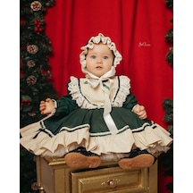 H L Y Karol Tasarım Yeşil Latte Vintage Kız Bebek Elbisesi, Özel Dikim Kız Çocuk Elbisesi, Doğum Günü Elbisesi, Fotoğraf Çekim Elbisesi, Kız Bebek Hediyesi, 0-12 Yaşa Uygun Yeşil