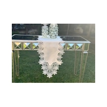 Salon Takımı 5 Parça Dantelli Keten Masa Örtüsü Runner Seti Çeyizlik Selena Model No 96536 Krem Bzckh674 Çok Renkli