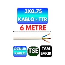 Öznur 3x0,75 Ttr Kablo Beyaz Metre Seçenekli - 6 Metre