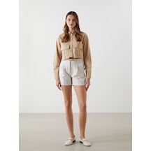 Lcw Vision Bej Beli Kemerli Loose Fit Kadın Şort