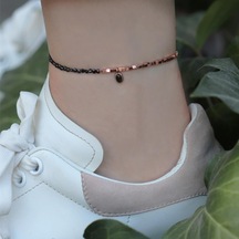 Oniks Taşlı Oval Rose Gold Halhal Gümüş