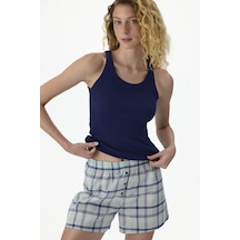Penti Lacivert Mira Checked Şort Pijama Takımı