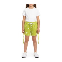 Toontoy Kids Toontoy Kız Çocuk Beli Lastikli Bağlamalı Biyeli Baskılı Şort 25033 Yeşil