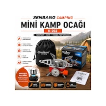 Senbang Camping K-202 Mini Kamp Ocağı Portatif Kartuşlu Gaz Ocağı, Taşıma Keseli Kompakt Piknik Ocağı Kırmızı