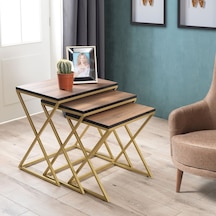 Venedik Gold Metal Ayaklı,Ceviz Kaplama Mdf'Li Zigon Sehpa