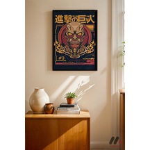 Attack On Titan Colossal Titan Poster, Siyah Çerçeveli Duvar Tablosu - Anime Severlere Özel Hediye