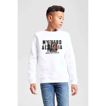 Tshirthane Anime My Hero Baskılı Unisex Çocuk Beyaz Sweatshirt Beyaz