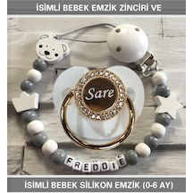 Sahi Aksesuar İsimli Bebek Emzik Zinciri ve Bebek Silikon Emzik BEZYI235 Gri