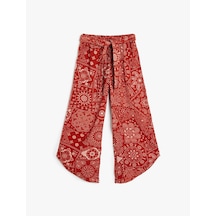 Koton Bol Paça Pantolon Etnik Desenli Asimetrik Kesim Kemer Detaylı Viskon Kumaş Kırmızı Desenli 4skg40183aw Kırmızı