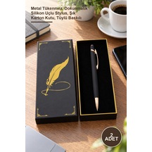 2 Adet Siyah Rubber Touchpen Kalem Metal Tükenmez, Dokunmatik Silikon Uçlu Stylus, Şık Karton Kutu, Tüylü Baskılı 1