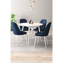 Violet Beyaz Yuvarlak Mutfak Masası Takımı 4 Sandalye Lacivert