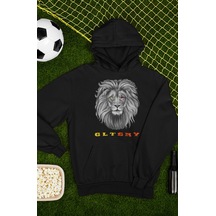 Sarı Kırmızı Gözlü Aslan Baskılı Kapüşonlu Sweatshirt, Unisex Ove 001