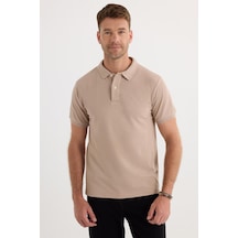 Tudors Erkek Slim Fit Dar Kesim Pamuklu Yumuşak Dokulu Serin Tutan Kumaş Düz Pike Bej Polo Yaka Tişört-33711 Bej