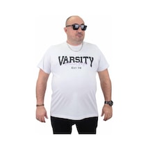 Starbattal Erkek Büyük Beden Sıfır Yaka Tişört Varsity 23184 Beyaz-Beyaz