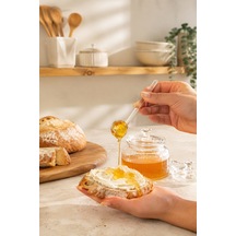 Porsima Lm-0018 Kaşıklı Kapaklı Cam Şekerlik Sunumluk Bal Ve Reçel Kavanozu Saklama Kabı 200ml Şeffaf