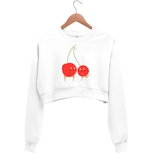 Vişne Görselli Crop Top Sweatshirt Kadın Crop Sweatshirt