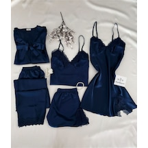 Mh Moony Homewears Kutulu 5'li Lavicert Valide Saten Pijama Gecelik Sabahlık Çeyiz Seti Lacivert Mh Moony Homewears Kutulu 5'li Lavicert Valide Saten Pijama Gecelik Sabahlık Çeyiz Seti Lacivert