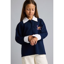 Defacto Regular Fıt Polo Yaka Slogan Baskılı Sweatshirt Kumaşı Uzun Kollu Polo Tişört Kız Çocuk I1642a826aunv244 Lacivert-nv244